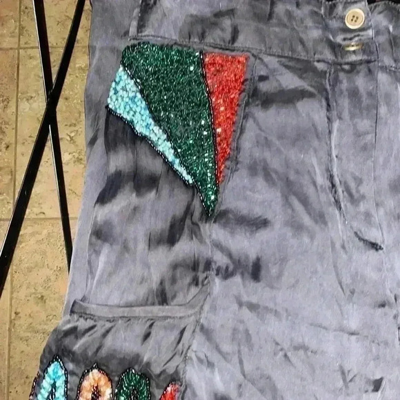 Anthropologie Boho Raga Bead Embellished Silky Satin Whimsical Pants Size S - Picture 6 of 11